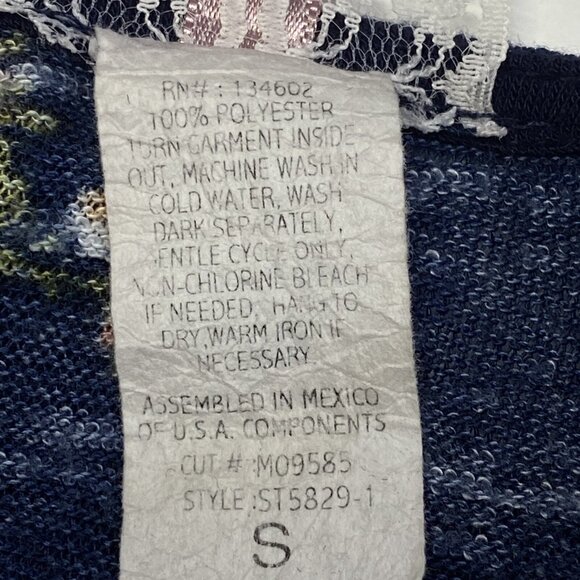 MAUVE Women Floral Open Front Sweater Sz S Blue Long Sleeve Cardigan 10A-8 - Picture 10 of 10